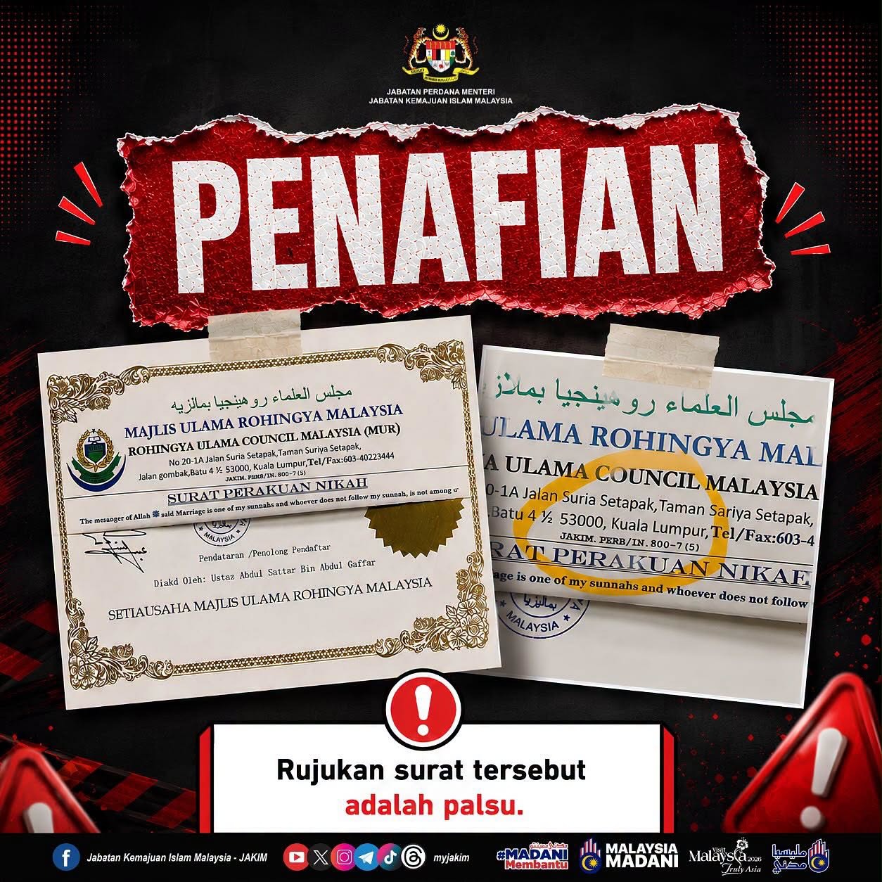 JAKIM Debunks Fake Marriage Letter as Authorities Warn Against Fraudulent Religious Documents