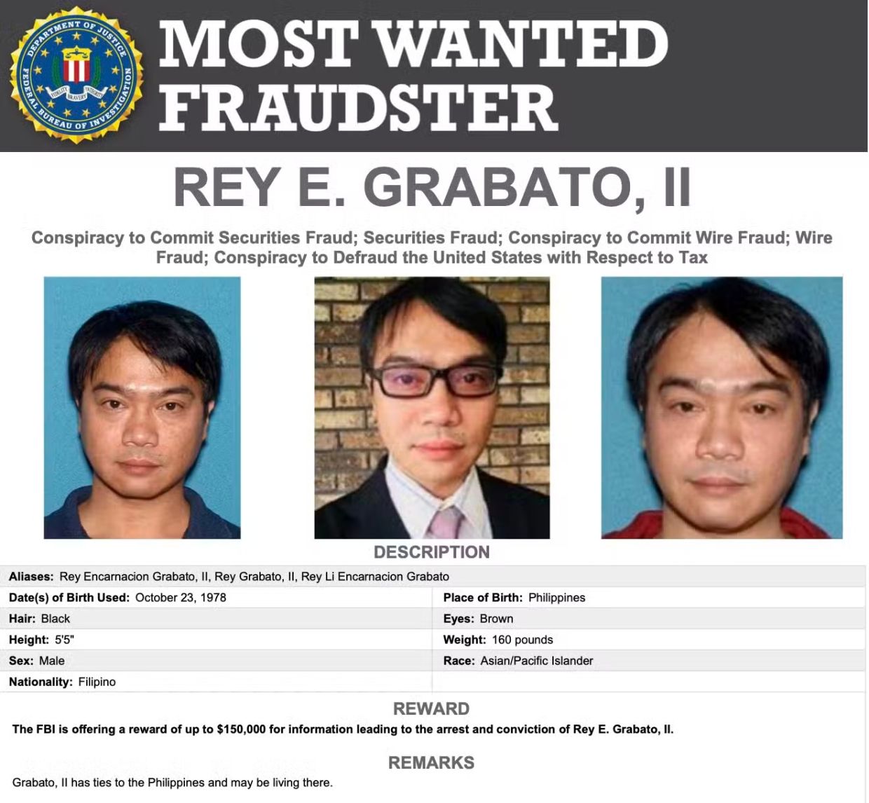 Son of Philippine Mayor Added to FBI's Most Wanted Fraudsters Over US$650M Scheme