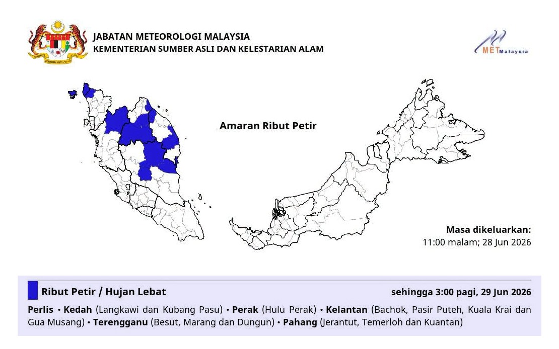 MetMalaysia Warns of Severe Weather Across Northern and East Coast States