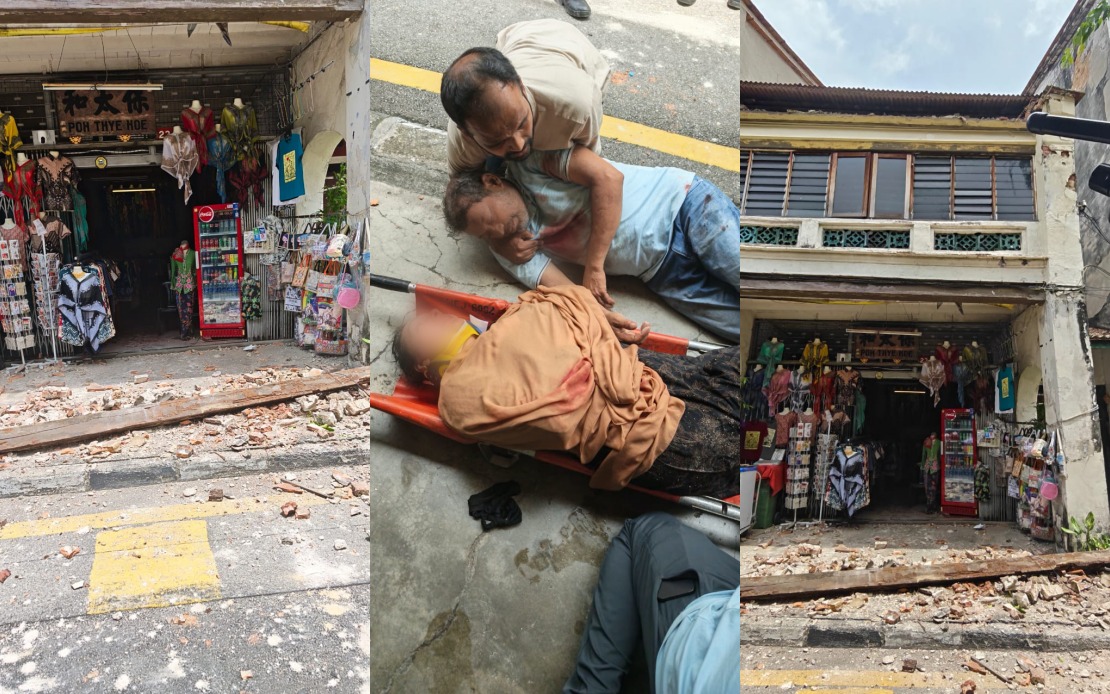 Two Sri Lankan Tourists Injured by Falling Debris from Heritage Building in George Town