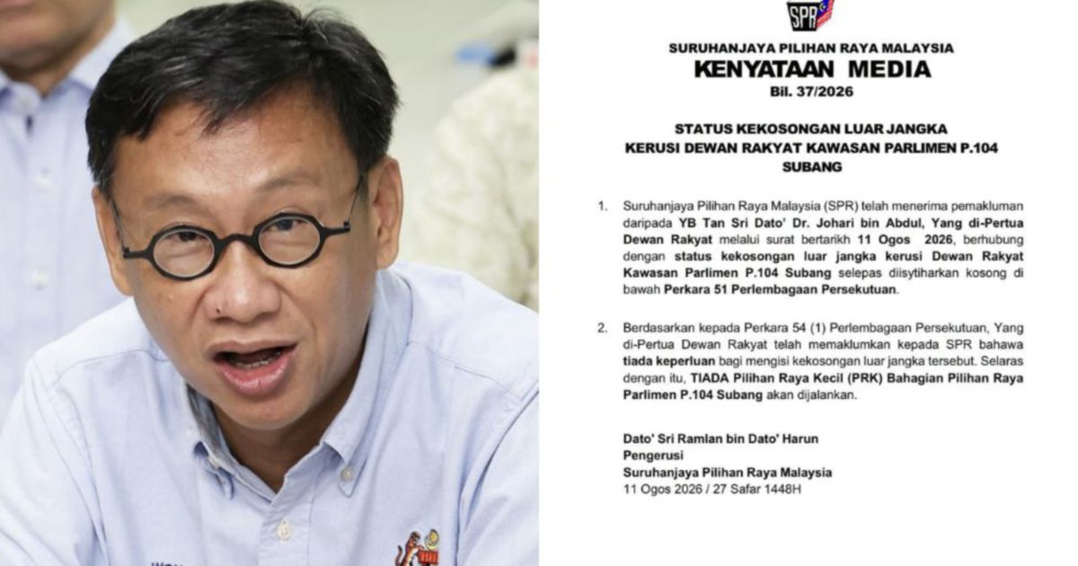 No By-election for Subang Seat as Wong Chen's Resignation Takes Effect
