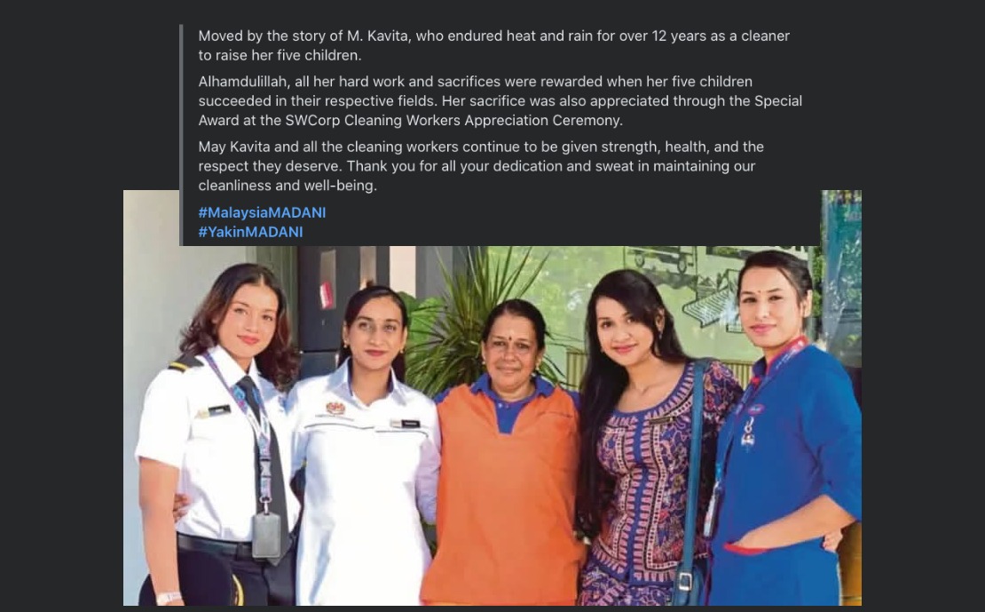 Prime Minister Anwar Pays Tribute to Street Sweeper Kavita's Inspiring Journey of Sacrifice