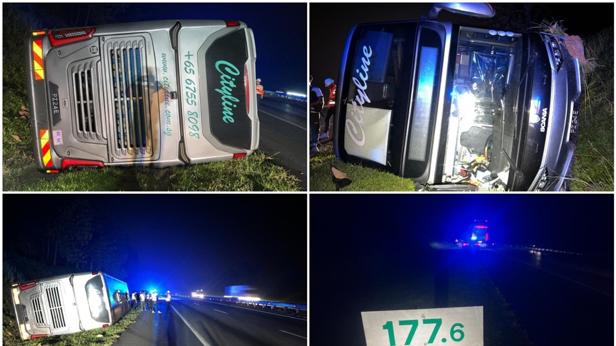 Three Injured, Including Tour Guide, After Tour Bus Overturns on North-South Expressway in Jasin