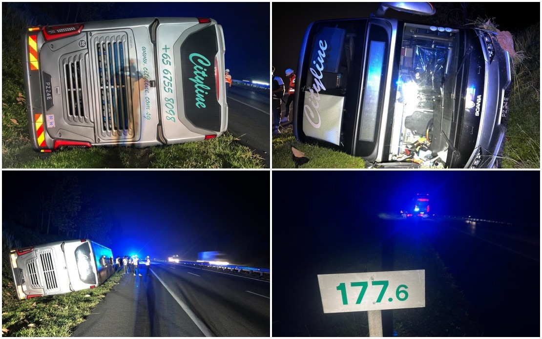 Three Injured, Including Tour Guide, After Tour Bus Overturns on North-South Expressway in Jasin