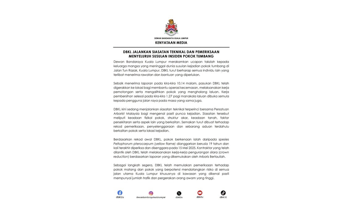 DBKL and Arborists Launch Comprehensive Probe into Fatal Jalan Tun Razak Tree Collapse