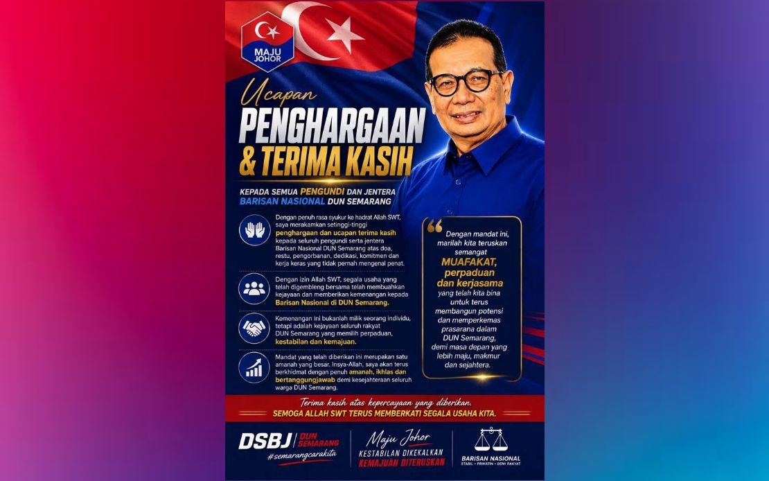 Samsolbari Jamali Claims Sixth Victory in Semarang, Extends BN Dominance in Johor