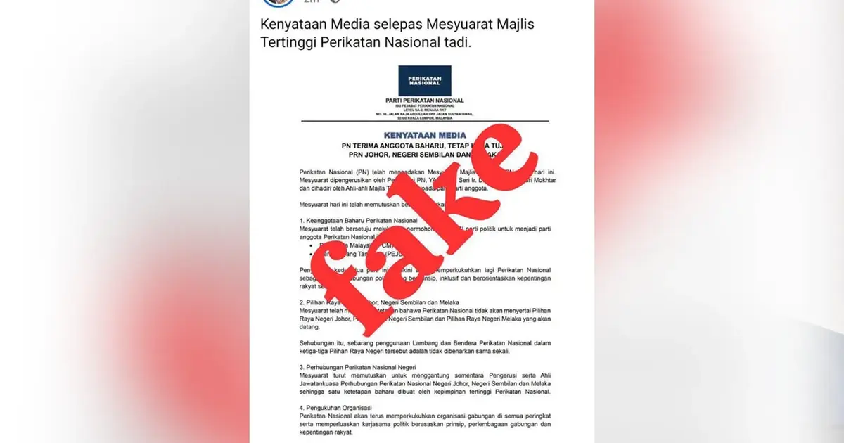 Perikatan Nasional Denies False Claims About State Election Boycott Plans