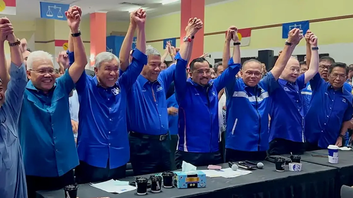 Barisan Nasional and Perikatan Nasional leaders celebrate Negeri Sembilan election results