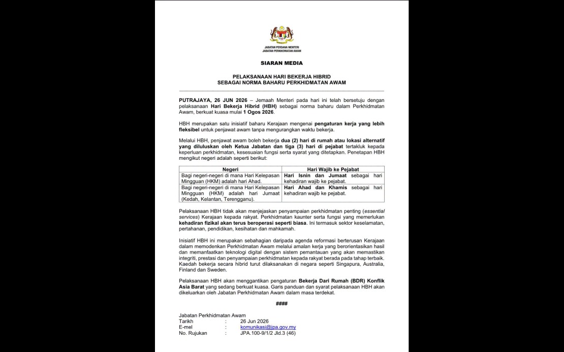 Malaysia's Public Service Shifts to Hybrid Work Model from August 1