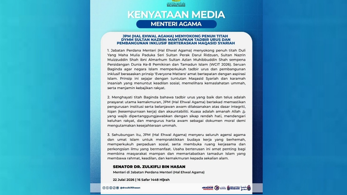 Malaysia's Religious Affairs Ministry Adopts Sultan Nazrin's 'Everyone Matters' Governance Principle